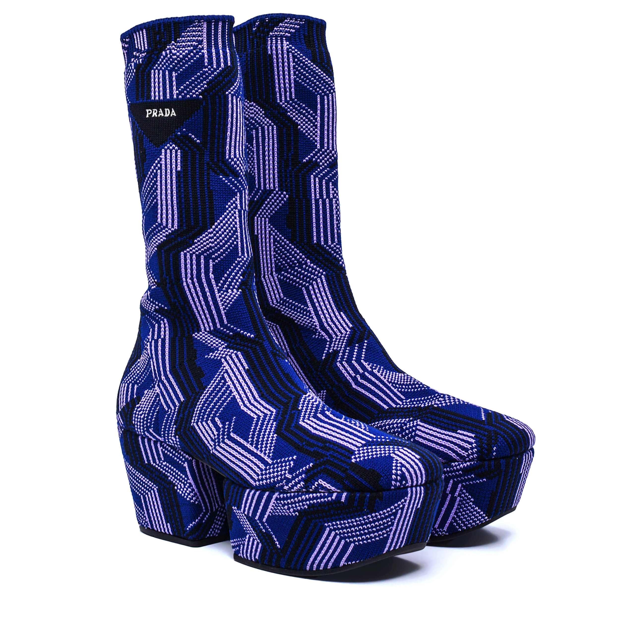 Prada - Purple Jacquard Knit Platform Ankle Boots / 38